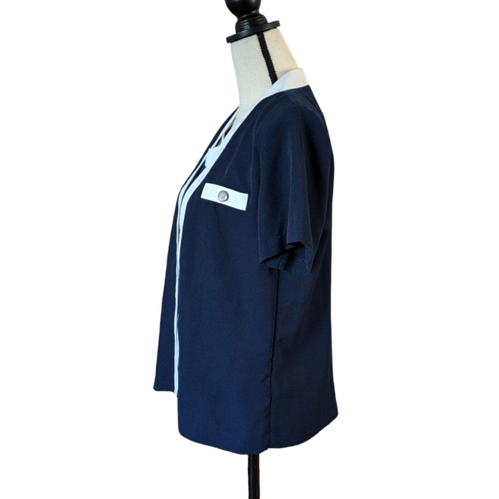 Vintage kathie lee collection Woman's Blouse Jacket Navy blue Padded Shoulder Sm - Picture 3 of 9